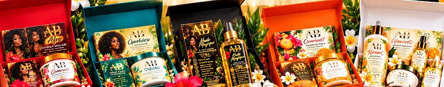 Les cinq coffrets Aaliyaah Beauty Cosmétique : Afro, Curly, Huile Magique, Cocooning et Vitamine C